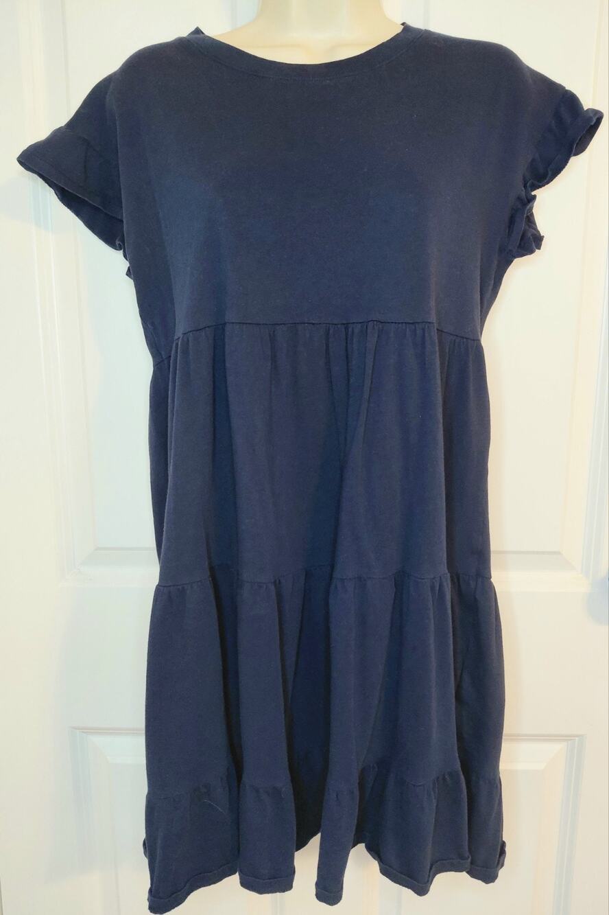 J. Crew Knit Broken-in Jersey Tiered Mini Dress in Navy Blue Size XS 100% Cotton